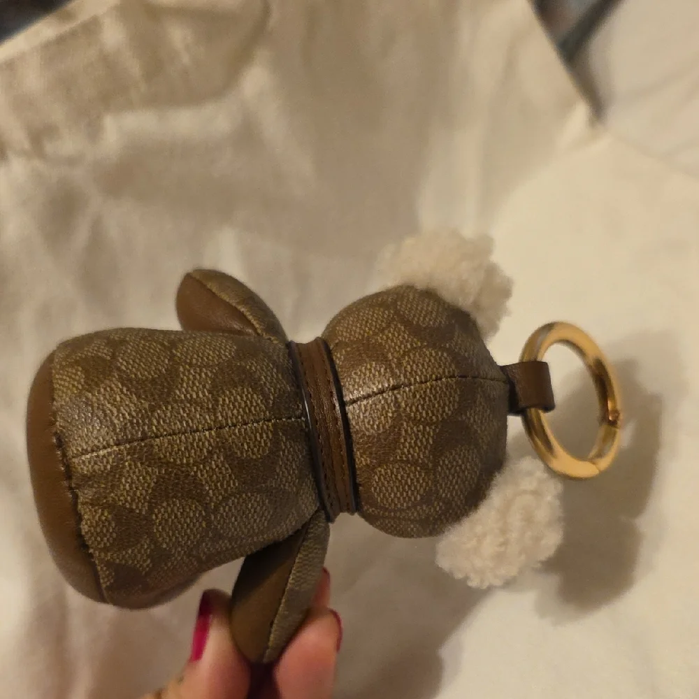Coach Brown Teddy Bear Keychain with Gold Charm - Picture 3 of 5
